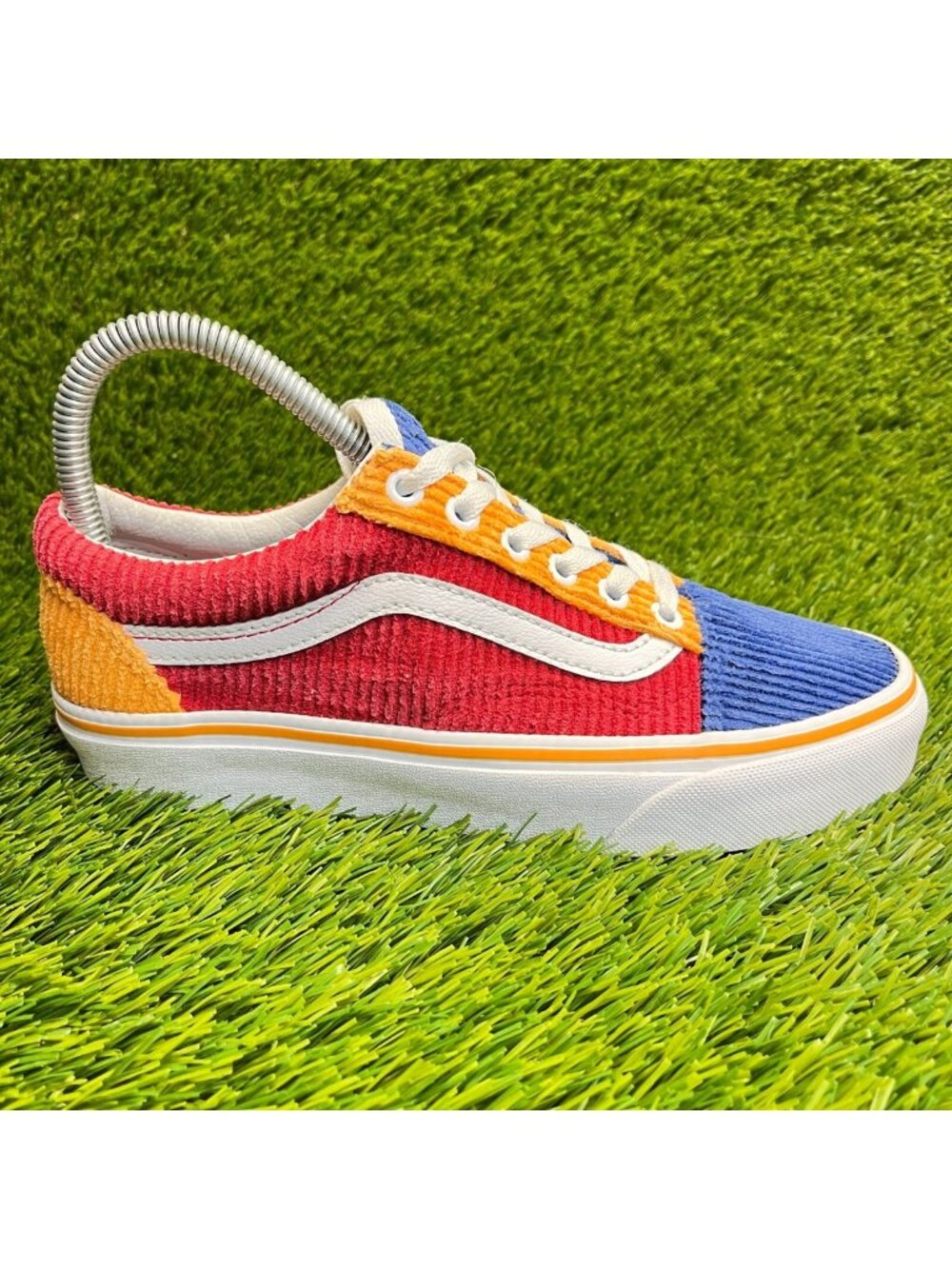 Vans Old Skool Corduroy Womens Size 7 Blue‎ Red Casual Skate Shoes Sneakers